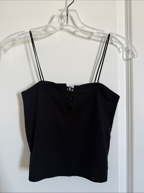 American Eagle Outfitters Tops - American Eagle Women's Black Ribbed Lace-Up Cami Top